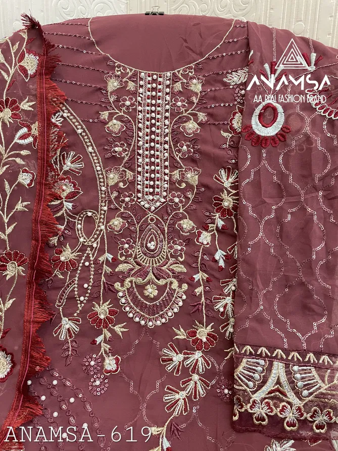 Anamsa 619 Faux Georgette Embroidery Pakistani Suit Wholesale Online